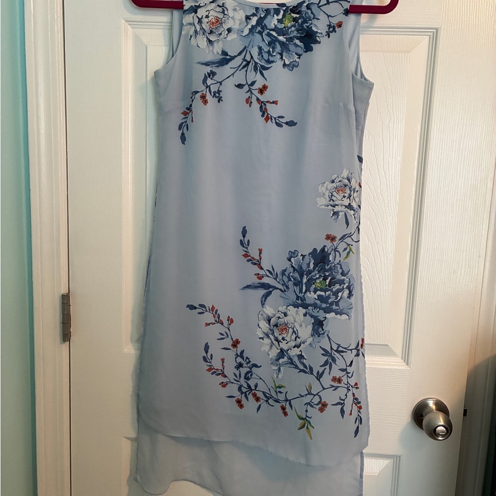 White House Black Market Blue Floral High Low Dress